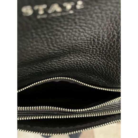 STATE Black Pebble Genuine Leather Backpack  w 3 Exterior Zip Pockets *Pristine - Picture 13 of 13